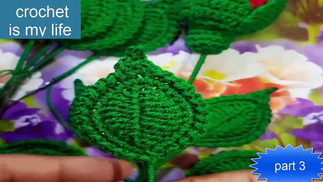 How To Make Crochet Amigurumi Rose Flower leaves (Part3) English Free Pattern For Beginner's