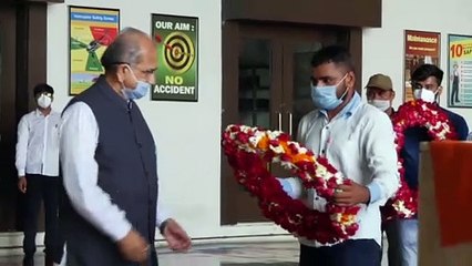 ASSAM BATTALION POLICE HAVALDAR GIVEN TRIBUTE AT AHMEDABAD AIRPORT BY GUJARAT HOME MINISTER PRADIPSINH JADEJA AND BHUPENDRASINH JADEJA