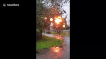 Power line burst into flame during Tropical Storm Isaias in Delaware