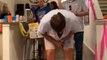 Guy Gets Hit in the Crotch With Beer Can While Doing Basketball Beer Challenge