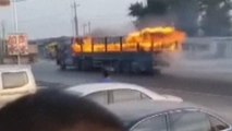Heroic Chinese driver steers his burning truck from crowded area before it explodes