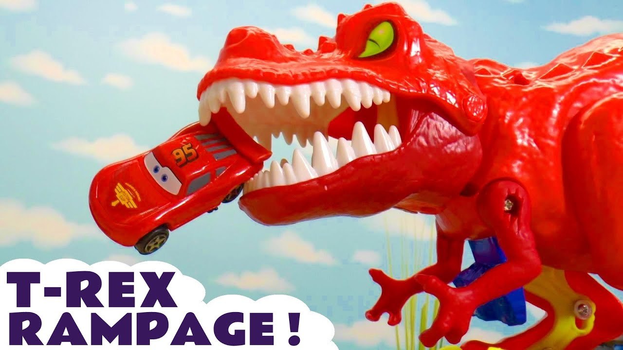 Dinosaur Rampage in this Hot Wheels Race Challenge with Disney Pixar Cars 3 Lightning McQueen and the PJ Masks with DC Comics Batman and The Joker in this Full Episode English Toy Story Race
