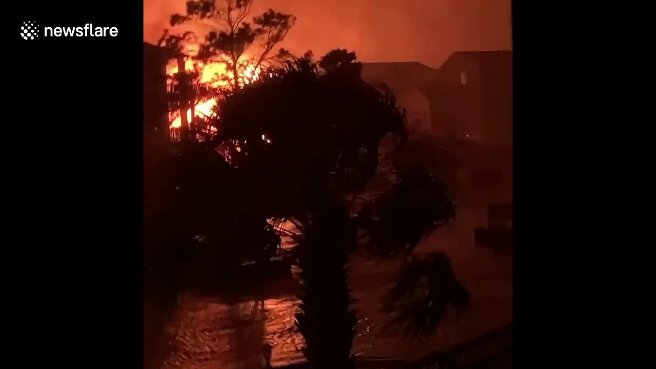 Massive fire on Ocean Isle Beach, North Carolina caused by Hurricane Isaias