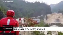 Çin'de Hagupit tayfunu nedeniyle dağda mahsur kalan 3 kişi itfaiye erleri kurtardı