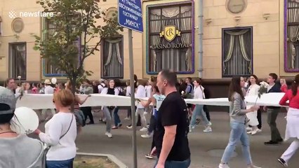 Peaceful protestors after the Presidential election in Belarus