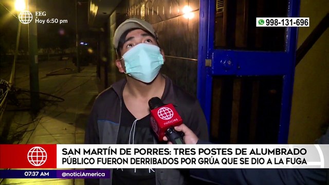 Tres postes de alumbrado público fueron derribados por grúa que se dio a la fuga | Primera Edición (HOY)