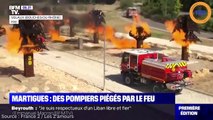 Images spectaculaires d'un camion de pompiers encerclé par les flammes à Martigues