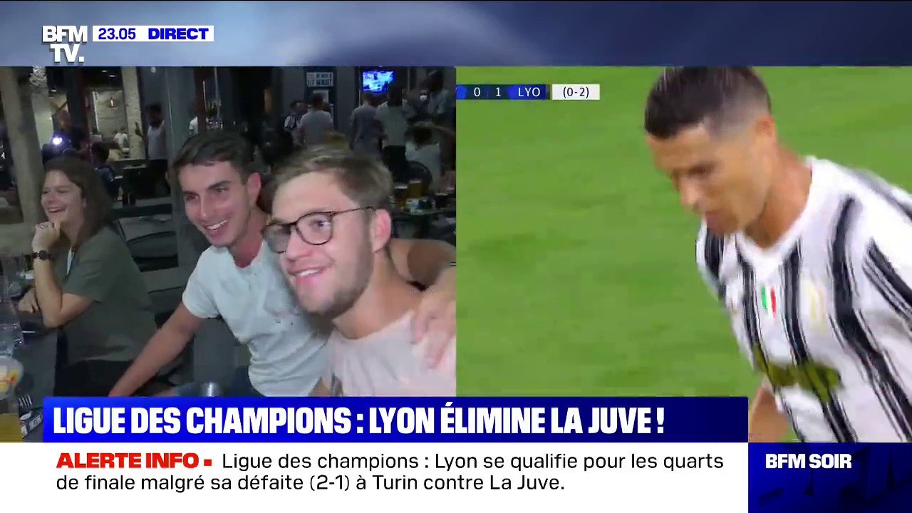 La joie des supporters lyonnais après la qualification de l'OL en quarts de finale de Ligue des Champions face à la Juventus