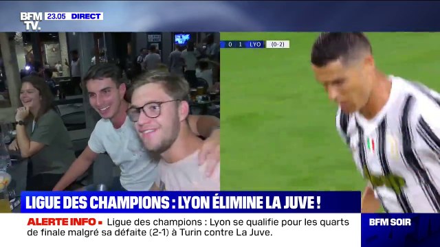La joie des supporters lyonnais après la qualification de l'OL en quarts de finale de Ligue des Champions face à la Juventus