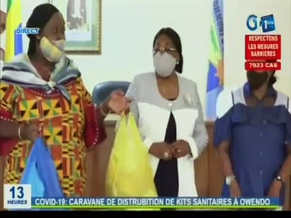 RTG/Caravane de distribution de kits sanitaires  à Owendo contre la Covid-19  par le maire de la ville