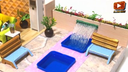 How to make cardboard design house and waterfall .