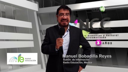 Manuel Bobadilla, de Radio Educación, brinda un mensaje por su reconocimiento en el 3er Aniversario de NCC Iberoamericano