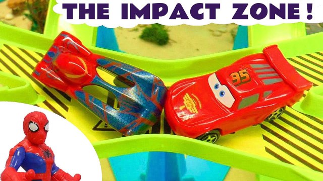 Hot Wheels Impact Zone with Disney Cars McQueen versus PJ Masks Marvel Avengers Spiderman and the Funny Funlings in this Family Friendly Full Episode English Toy Story Race Video for Kids