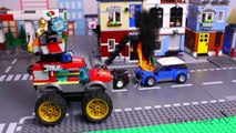 LEGO Cars and Trucks Experemental Steamroller Police, Fire truck, tractor, dump truck Video for Kids