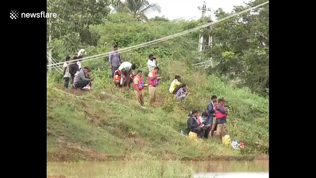 Officials rescue nearly 100 monkeys from flood using rope ladder in southern India