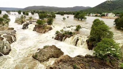 Drone footage reveals flooding of waterfall in southern India