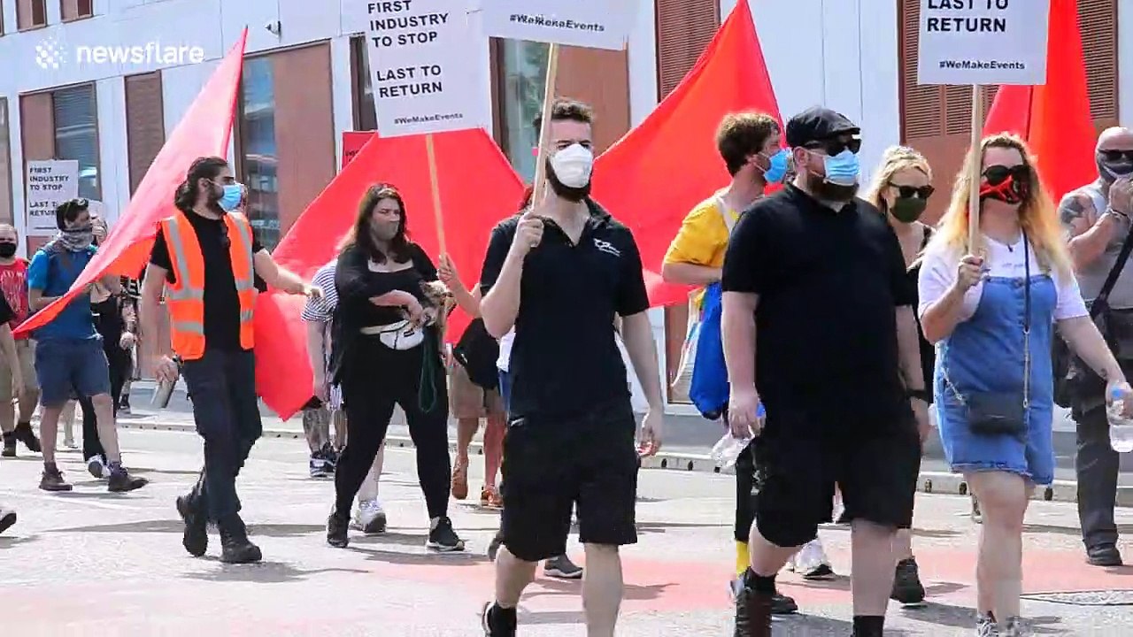 Music and events industry workers march through Manchester to draw government's attention to the sector's job losses