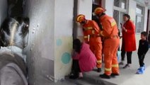 Six-year-girl gets head wedged between walls