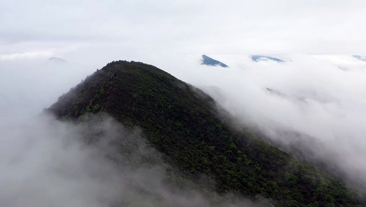 Mountain sky fog hills aerial