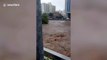 South Korea river rages under bridge during floods