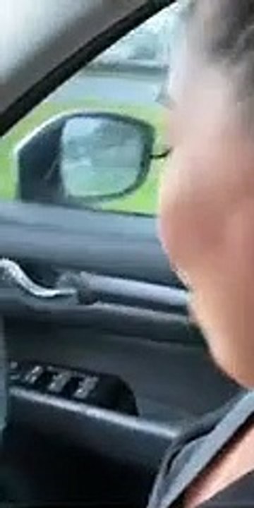 Woman Driver Stressed With Her Spider Face In The Car