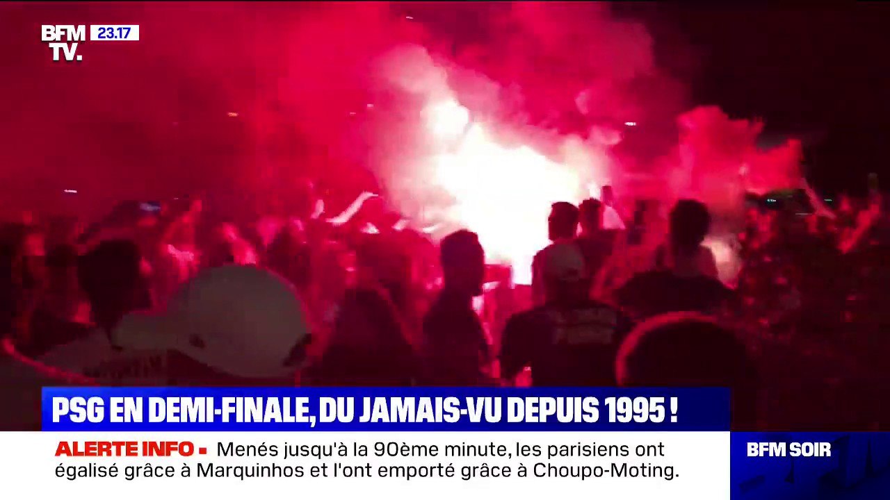 La joie des supporters parisiens après la qualification du PSG en demi-finale de Ligue des Champions