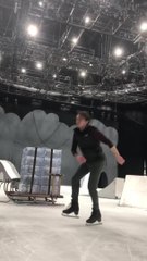 Guy Jumps and Flips Over Pile of Boxes While Doing Ice Skating