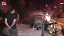 Alkollü gençler kaza yaptı lüks otomobil alev alev yandı