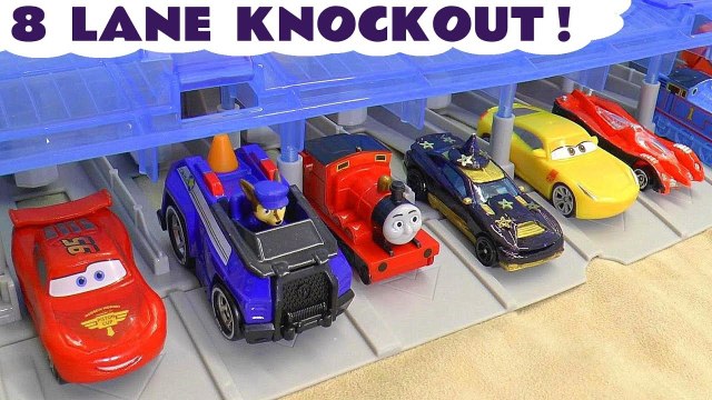 8 Lane Knockout with Paw Patrol Racers versus Disney Cars Lightning McQueen Team and the Funny Funlings in this Family Friendly Full Episode English Toy Story for Kids