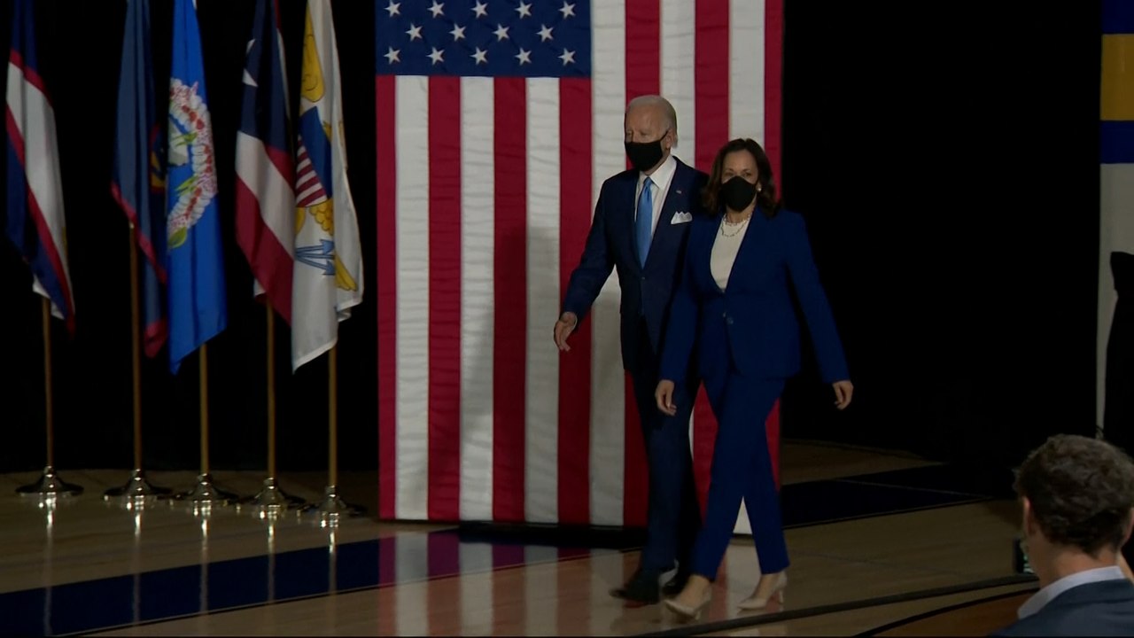 Joe Biden and Kamala Harris take stage on US presidential campaign as Trump lashes out