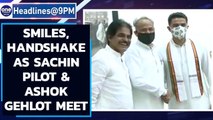 Smiles, handshake as Sachin Pilot & Ashok Gehlot meet after Congress truce | Oneindia News