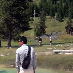 Lady Yells At Yellowstone Tourists for Walking on Prohibited Thermal Grounds