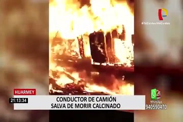 Huarmey: conductor se salva de morir quemado tras impacto de dos trailers