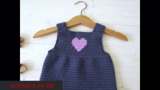 How to crochet a simple heart baby pinafore - dress