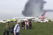American Airlines plane's engine catches fire