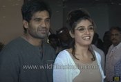 Raveena Tandon and Suniel Shetty on the sets of a Bollywood movie