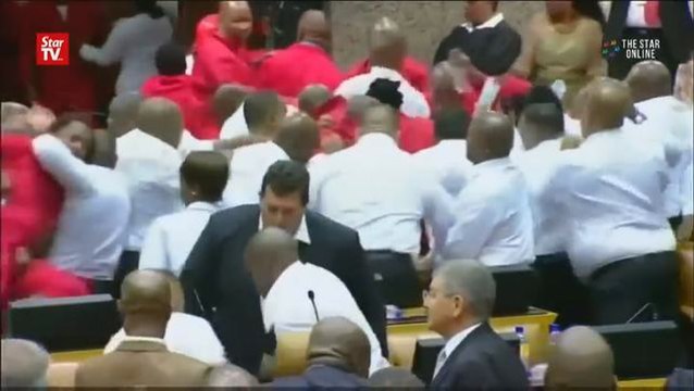 South African lawmakers brawl during Parliament session
