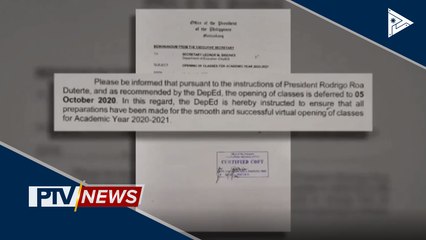 Pres. #Duterte, inilipat sa October 5 ang class opening