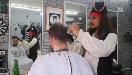 Download Video: [NTV 260718] Barber dressed as pirate very popular with customers