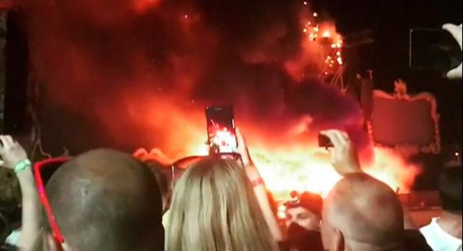 Spain music festival stage ablaze