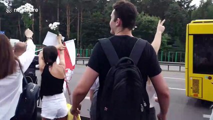 High-tech park workers support a nationwide strike against violence  in Belarus