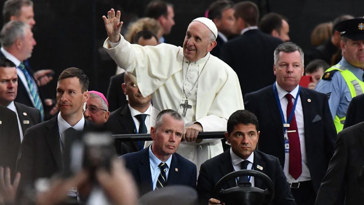 Pope Francis arrives to cheering crowds at Dublin Stadium