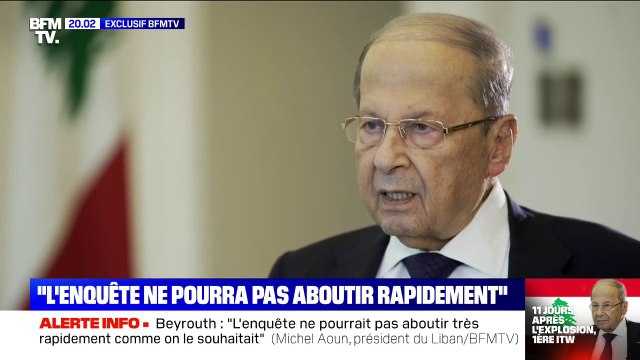 Explosions à Beyrouth: L'enquête ne pourra pas aboutir très rapidement comme on le souhaitait , selon le président libanais sur BFMTV