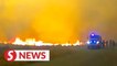 Fire crew battles massive blaze up in California