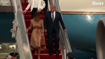 Melania refuses to hold Trump's hand stepping off Air Force One