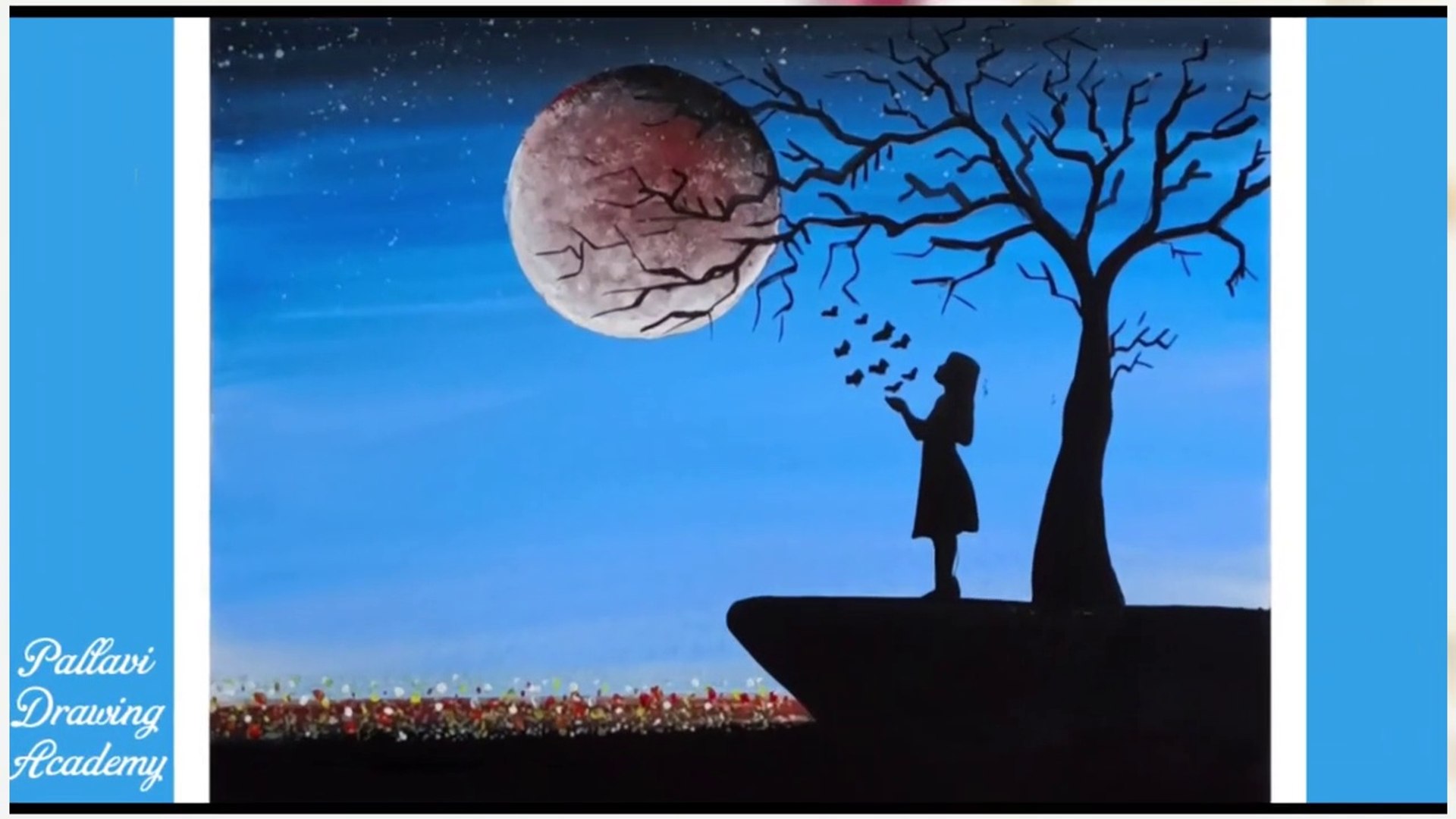 How To Draw A Girl With Butterfly In Moonlight For Beginners Pallavi Drawing Video Dailymotion