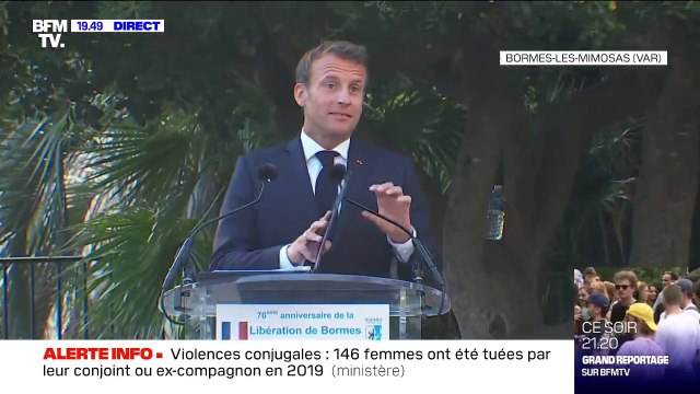 Emmanuel Macron à Bormes-les-Mimosas: Ne cherchons pas à déboulonner des statues ou à effacer des noms, ce n'est pas ça la nation françaises