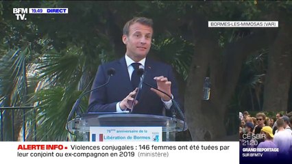 Emmanuel Macron à Bormes-les-Mimosas: "Ne cherchons pas à déboulonner des statues ou à effacer des noms, ce n'est pas ça la nation françaises"