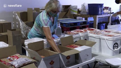 Global Medic volunteers in Toronto prepare food aid for Beirut