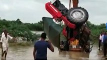 Tractor stuck in flood water in Jodhpur